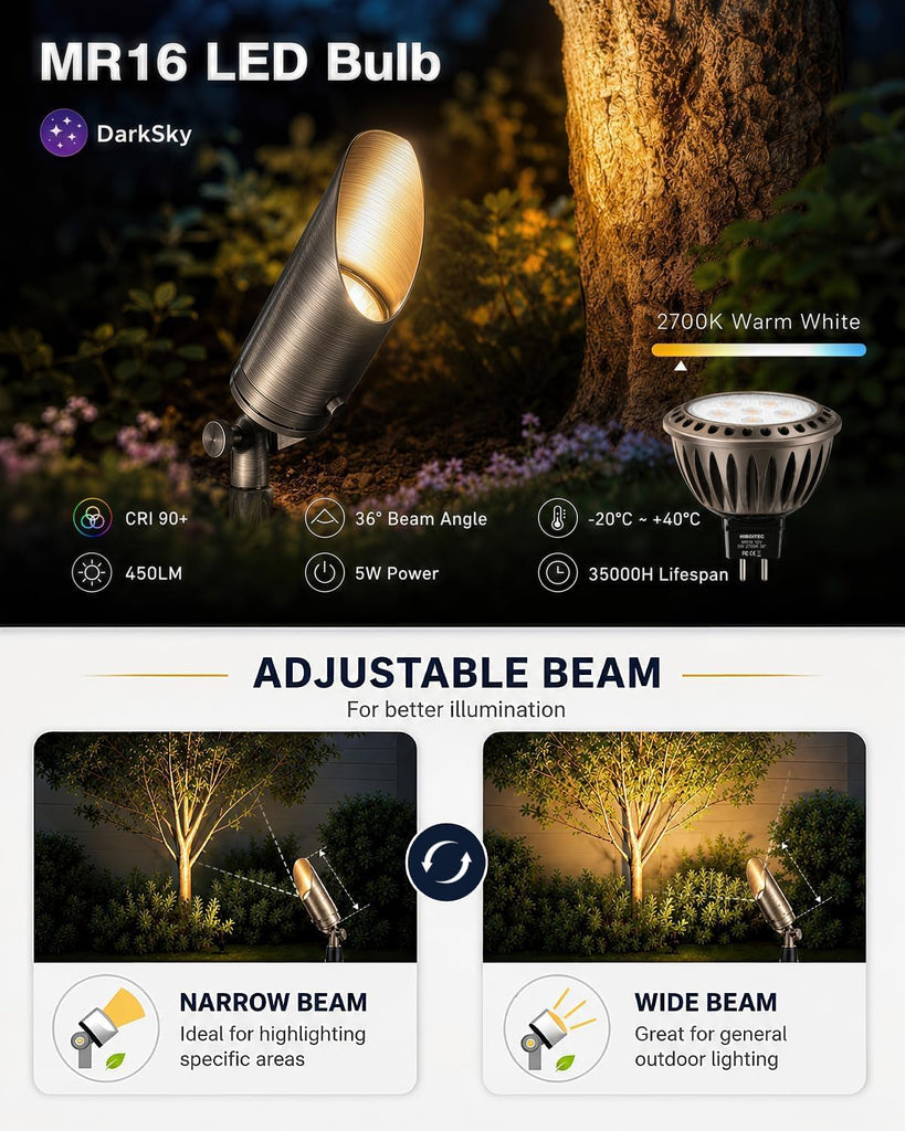 Solid Brass Outdoor Landscape Spotlights, 12V Heavy Duty Low Voltage Landscape Lighting, LED Spot Light Fixture
