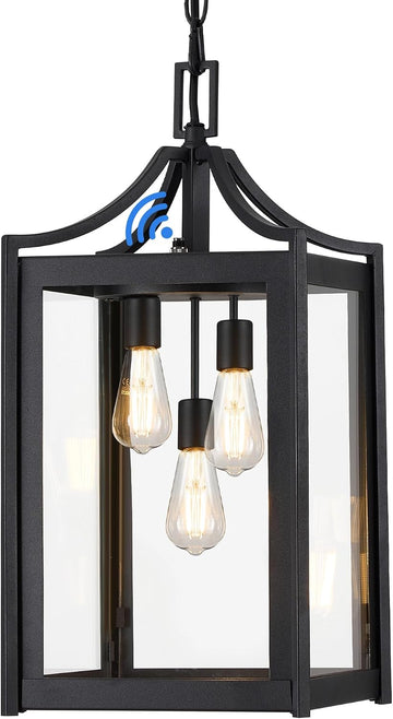 Outdoor Pendant Lights for Porch, 18.5" Large Dusk to Dawn Outdoor Chandelier with Clear Glass