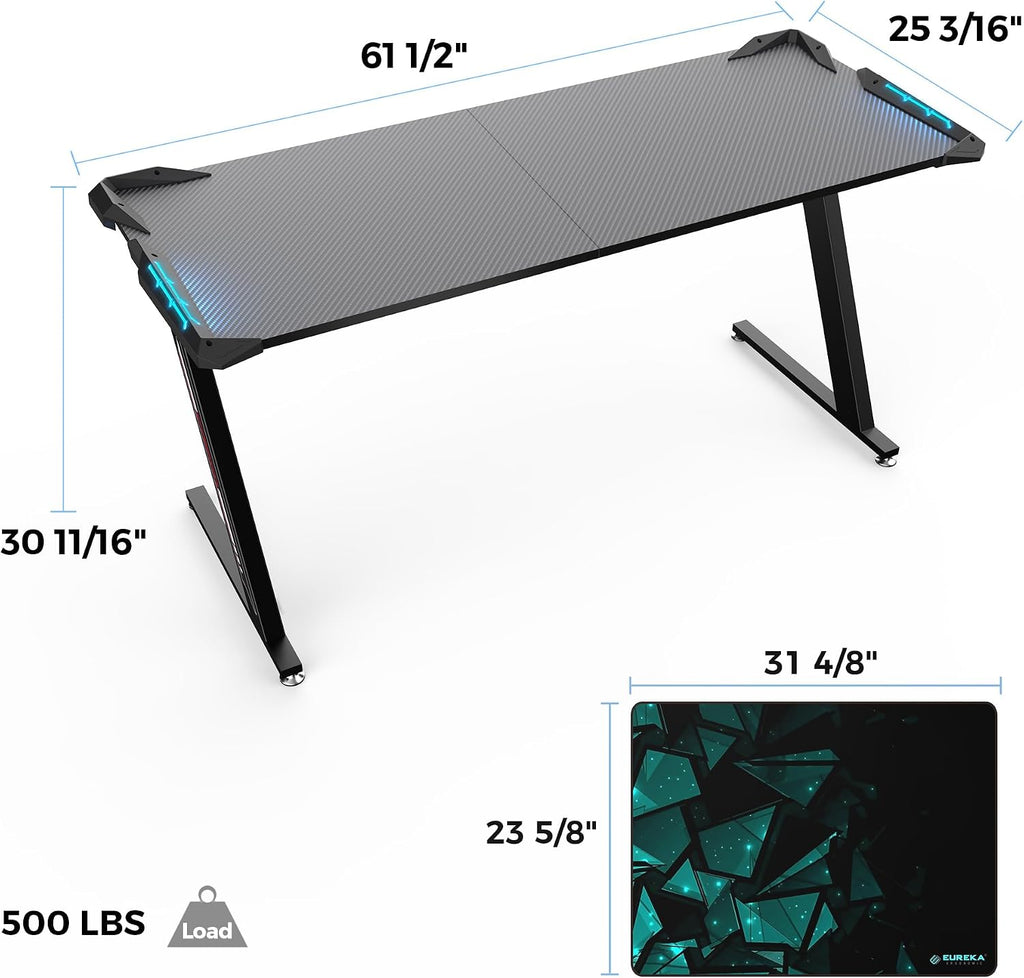 Gaming Desk, 60 Inch Computer Desk with RGB LED Lights