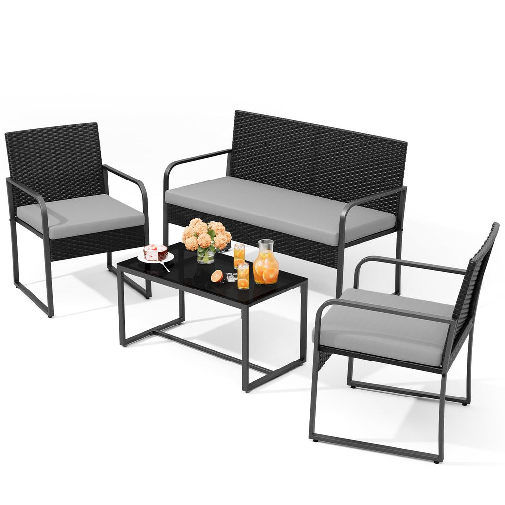 4 Piece Patio Furniture Set, Cushion-Grey