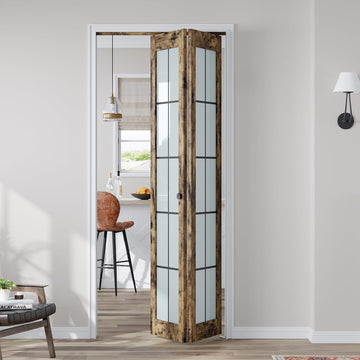 Preassembled Bifold Closet Doors for 36" X 80" Opening, Country Style,Space Saving, Tempered Frosted