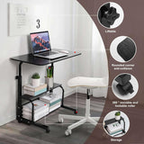 Adjustable Height Mobile Computer Desk for Small Space Rolling Writing with Wheels Corner Home Office Study Portable
