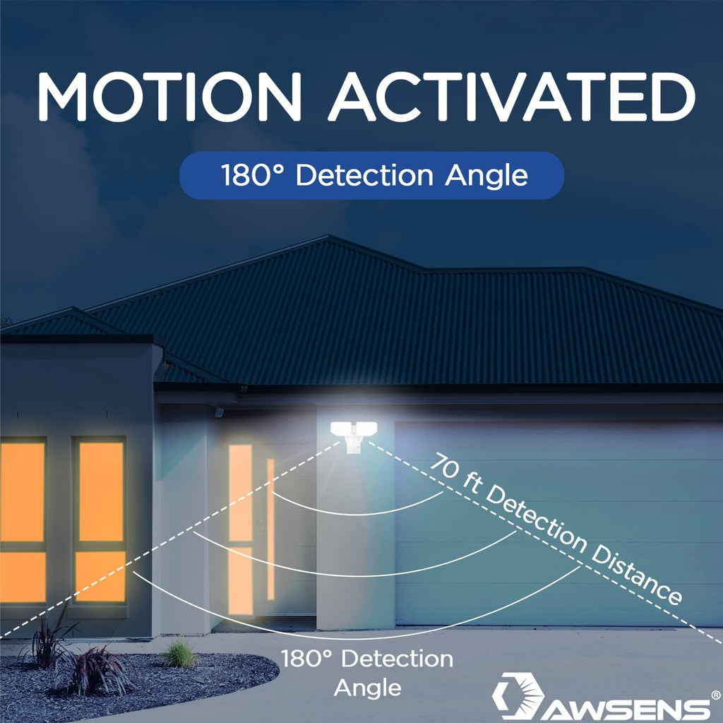 30W LED Motion Sensor Security Light Outdoor, 2 Head Adjustable, 180 Degree, 2600 LM, 5100 K, ETL Water Resistant