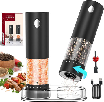 Electric Salt and Pepper Grinder Set Rechargeable Salt and Pepper Mills with 6-Level External Adjustable Coarseness - Set of 2