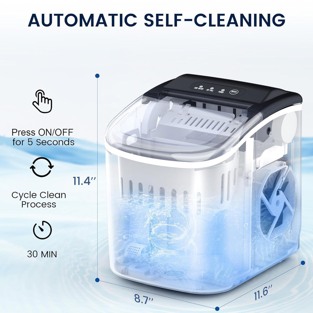 Countertop Ice Maker Portable Ice Machine with Handle,Self-Cleaning Ice Makers, 26Lbs/24H, 9 Ice Cubes Ready in 6