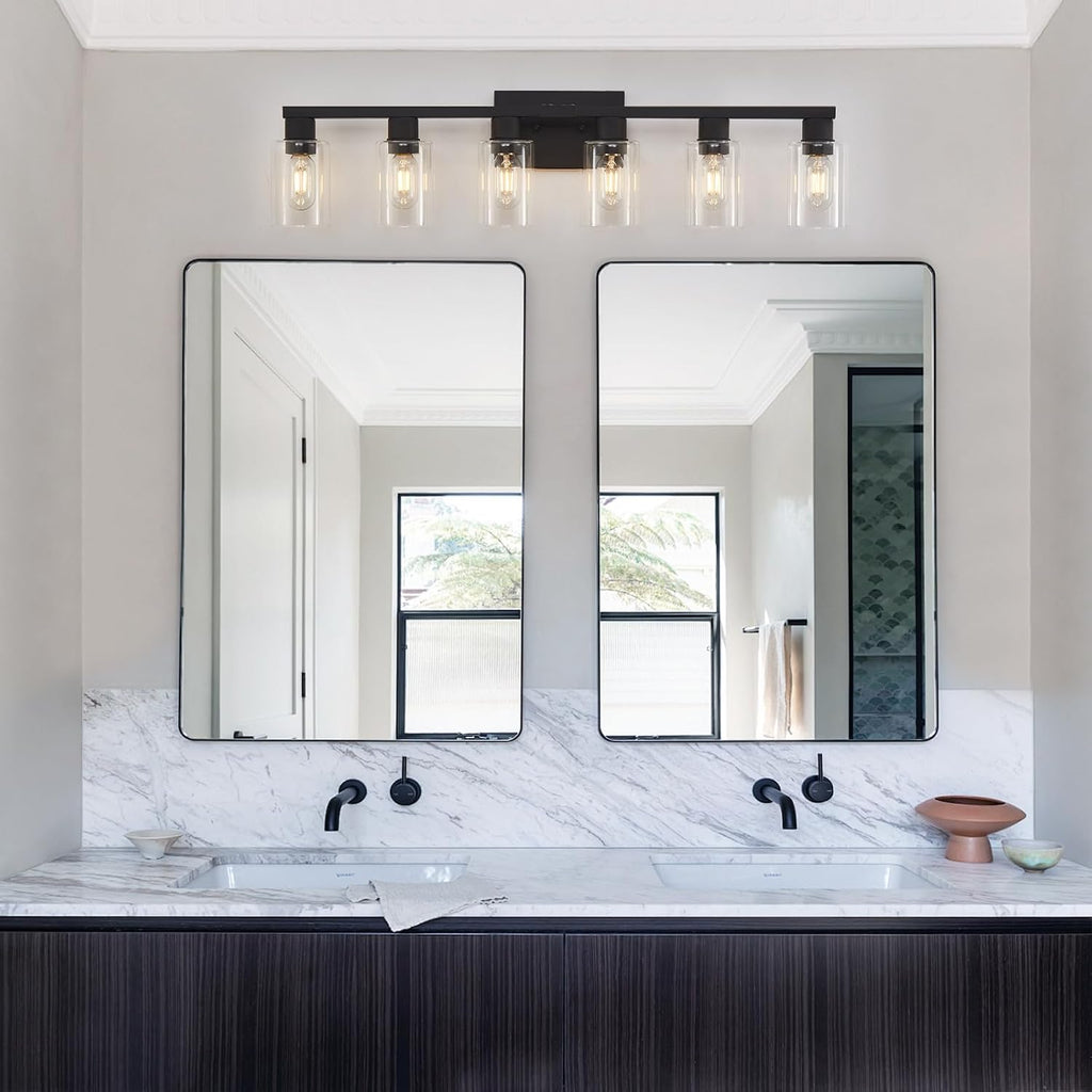 6 Light Bathroom Vanity Light, Matte Black Vanity Light Fixtures, Large Vanity Lights , Farmhouse Light Fixtures with