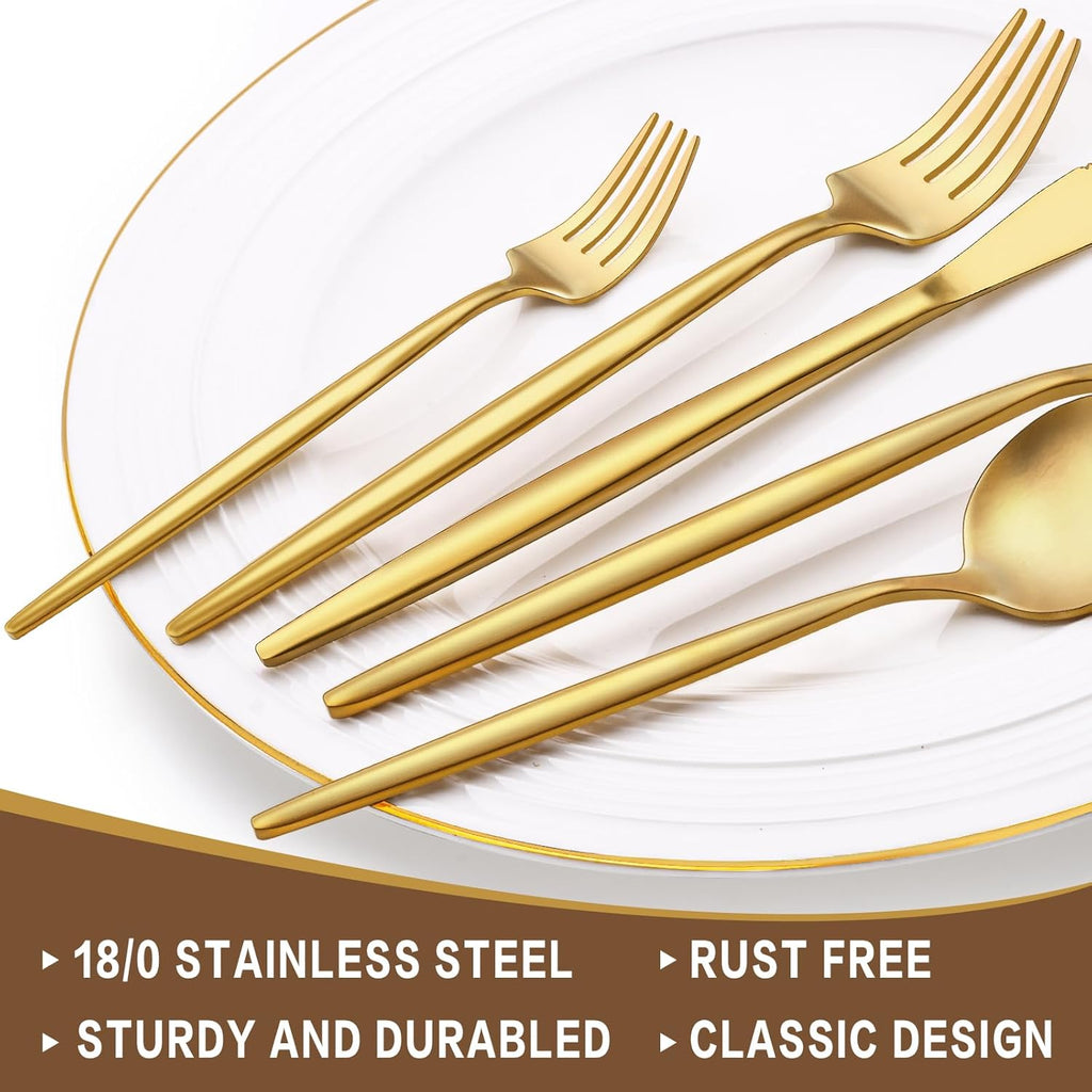 60-Piece Gold Silverware Set, Flatware Set for 12, Food-Grade Stainless Steel Cutlery, Includes Spoons Forks Knives