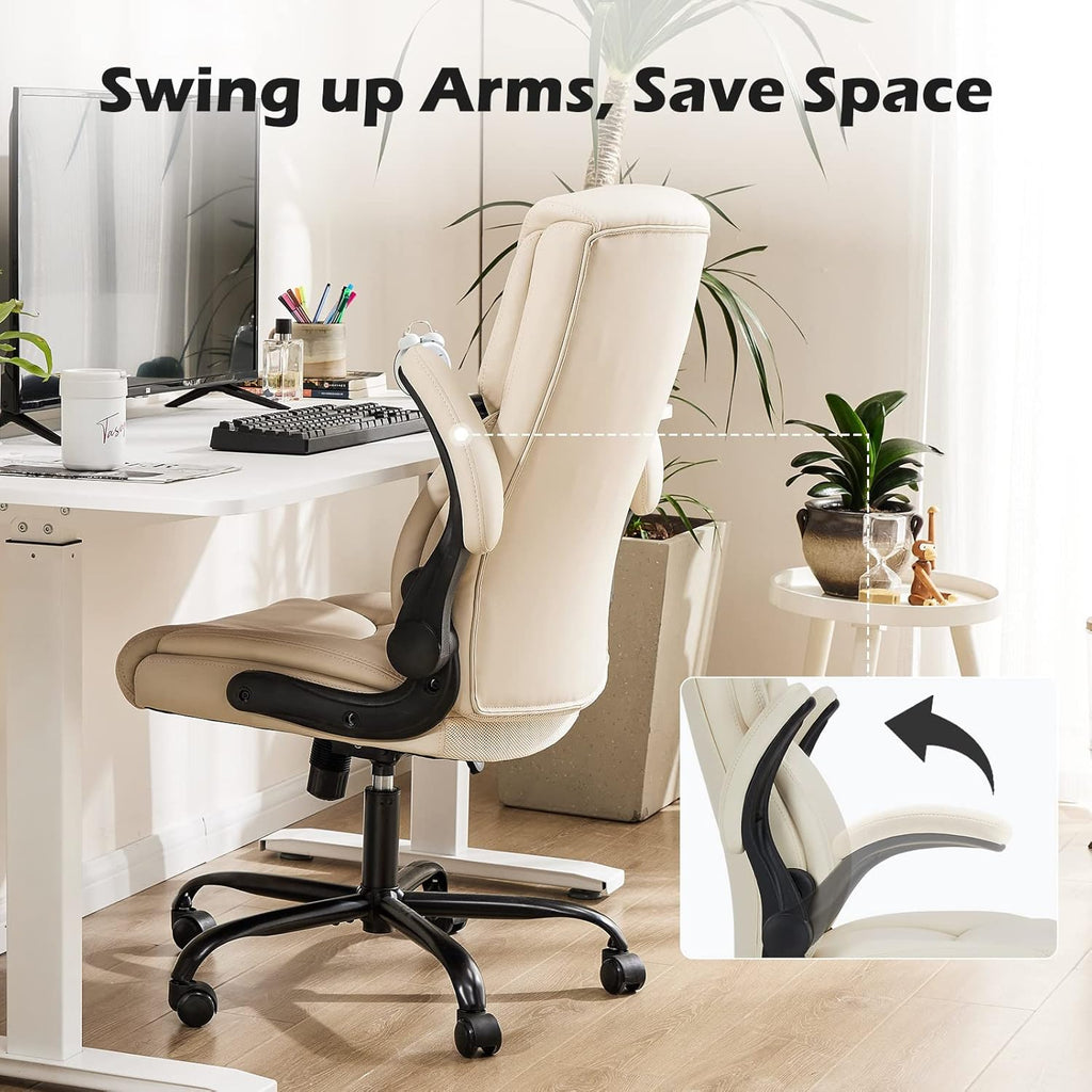 PU Leather - Ergonomic Executive Computer Desk Chairs with Adjustable Flip-up Armrest, Swivel Task Chair with Lumbar