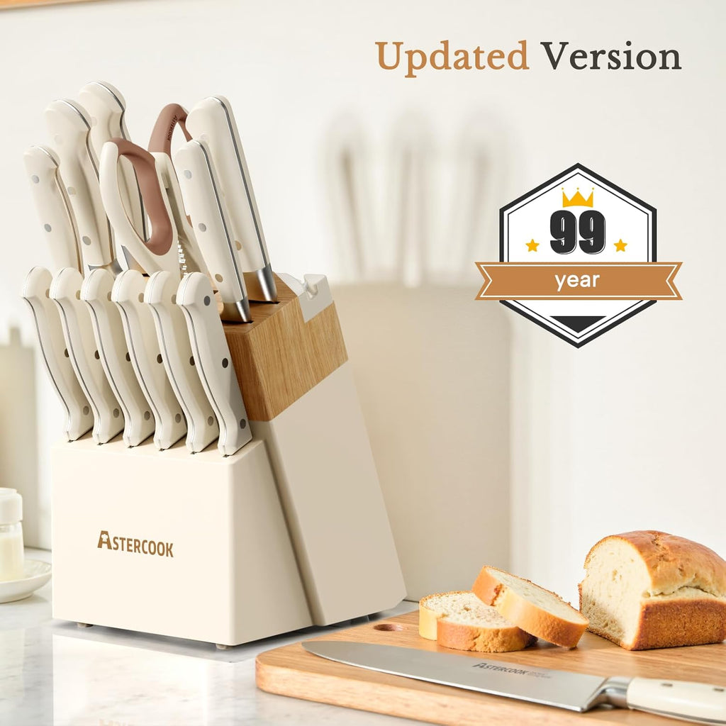 Knife Set, Kitchen Knife Set with Block 14-Piece Full Tang Stainless Steel Knives with Sharpener Dishwasher Safe and