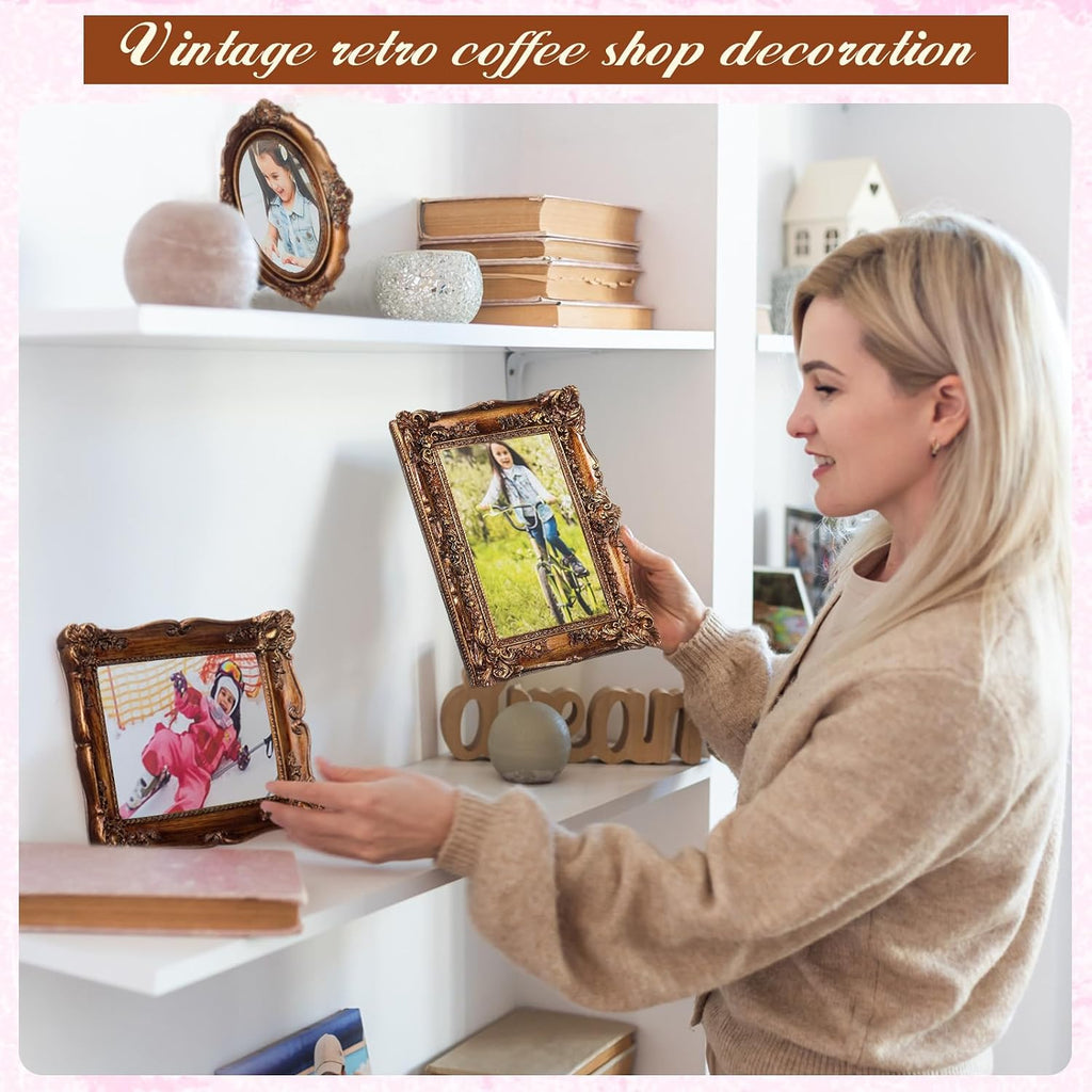 4 Pcs Vintage Picture Frames Set for Gallery Wall, Bronze Ornate Baroque Picture Frames, Antique Victorian Decorative