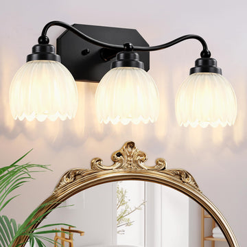 Vintage 3 Light Vanity Lights, Black Matte Antique Finish