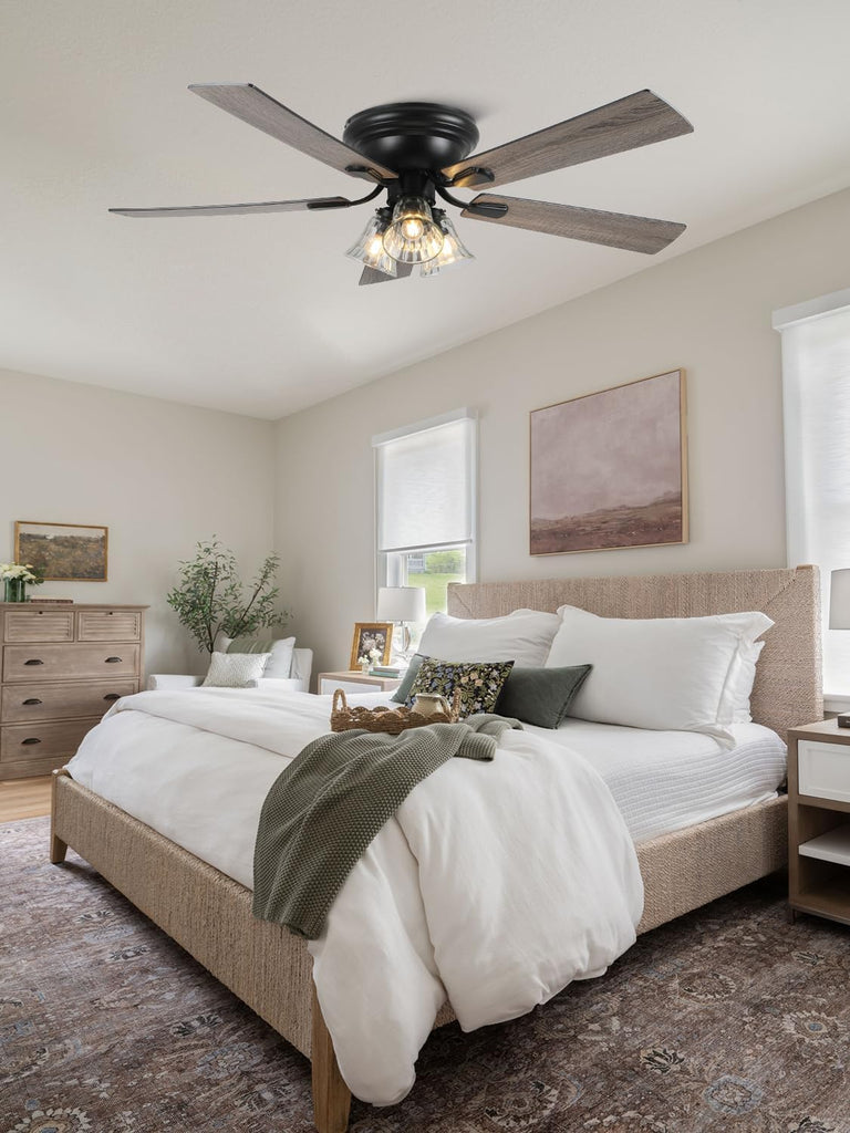 52 Inch Flush Mount Farmhouse Ceiling Fans with Lights and Remote Control