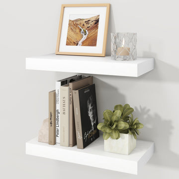 16" White Floating Shelves Wood Wall Shelf, White Color, Set of 2