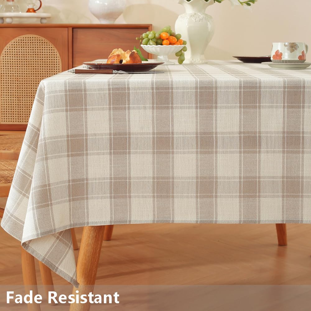 60x84 Inch Beige Checkered Rectangular Outdoor Picnic Tablecloth