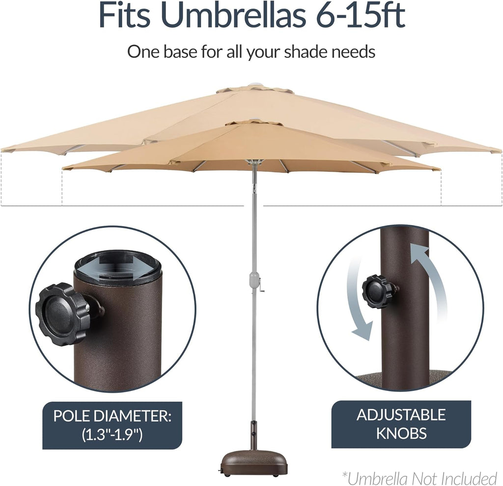123lb Capacity Fillable Mobile Umbrella Base, Heavy Duty Market Stand Easy to move w/ 4 wheels - Dome Square Brown