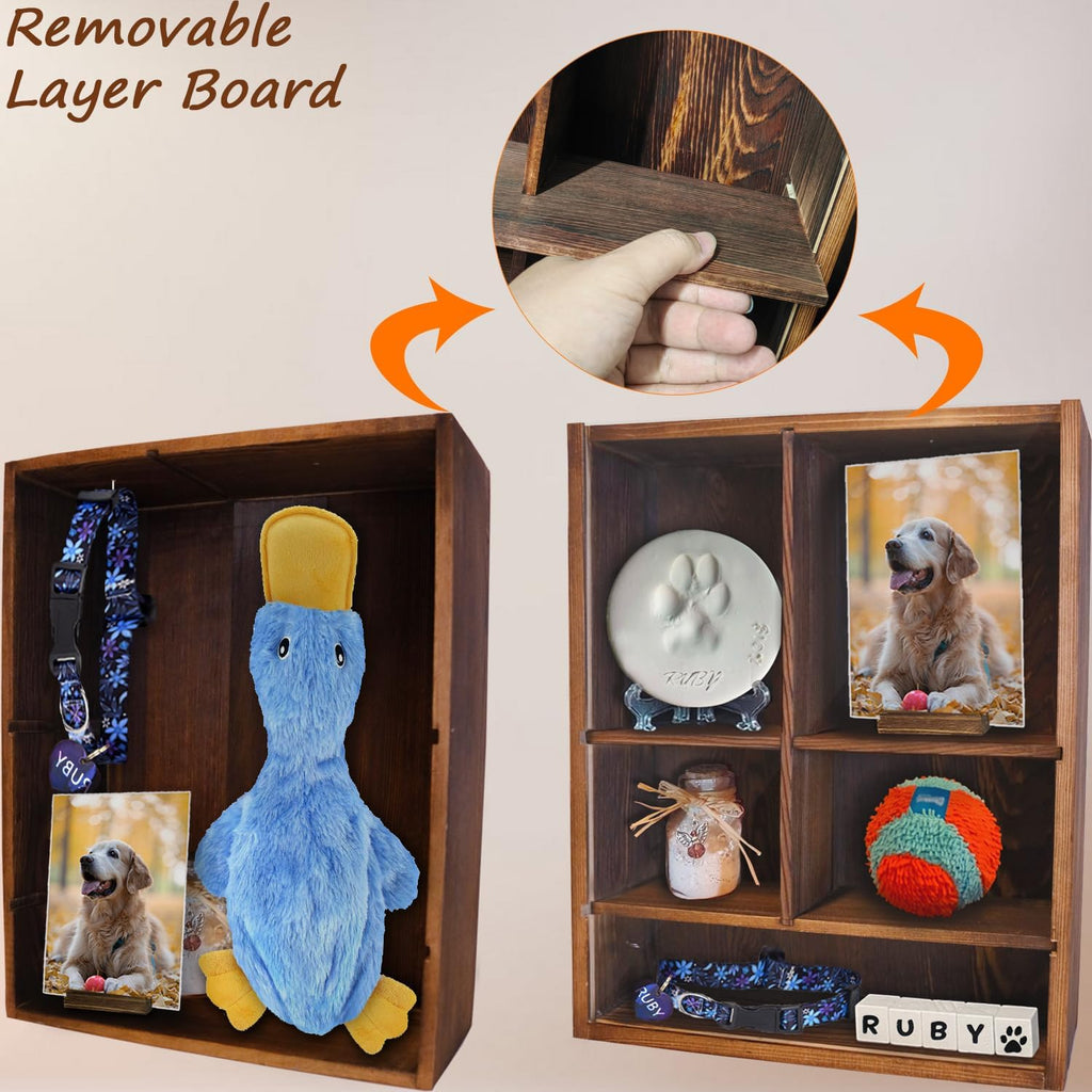Solid Wood 11*14" Pet Memorial Shadow Box with Adjustable Shelves