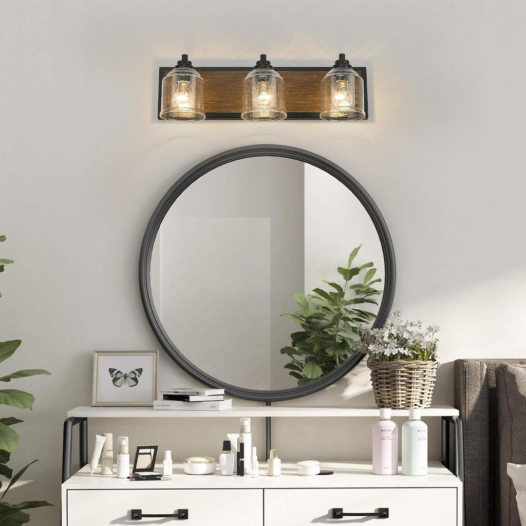 23" 3-Light Farmhouse Bathroom Vanity Light with Bubble Glass, Brown | Farmhouse Rustic style, Metal base with