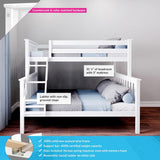 Bunk Bed Twin Over Full with Ladder, Solid Wood Platform Bed Frame with Ladder for Kids, 14" Safety Guardrails