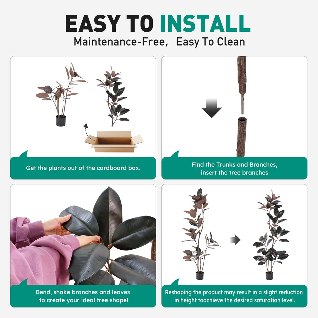 Artificial Rubber Tree 5FT Tall Faux Plants Indoor Artificial Trees Potted - Fake Tree with White Planter Large Floor