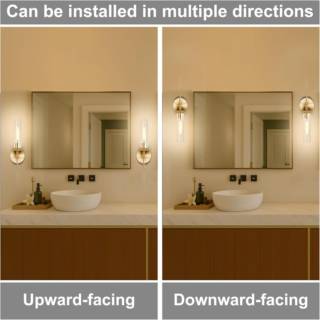 Gold Bathroom Light Fixtures Over Mirror, Hardwired Vanity Lights Set of 2 with Knurled Texture, Brushed Gold Wall