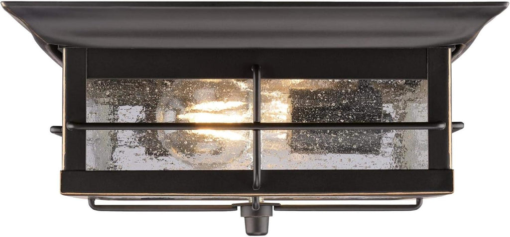 Orwell 2 Light Outdoor Flush Mount Fixture in Oil Rubbed Bronze and Clear Glass
