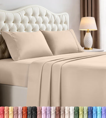 Sheet Set - 4 Piece Bed Sheets, Soft and Breathable Microfiber, Includes 1 Fitted Sheet, 1 Flat Sheet and 2