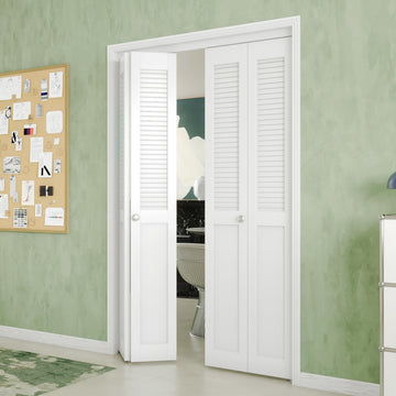 Bifold Closet Doors for 48" x 80" Opening, Half Louvered Folding Door with Hardware Kit, MDF Surface, Easy