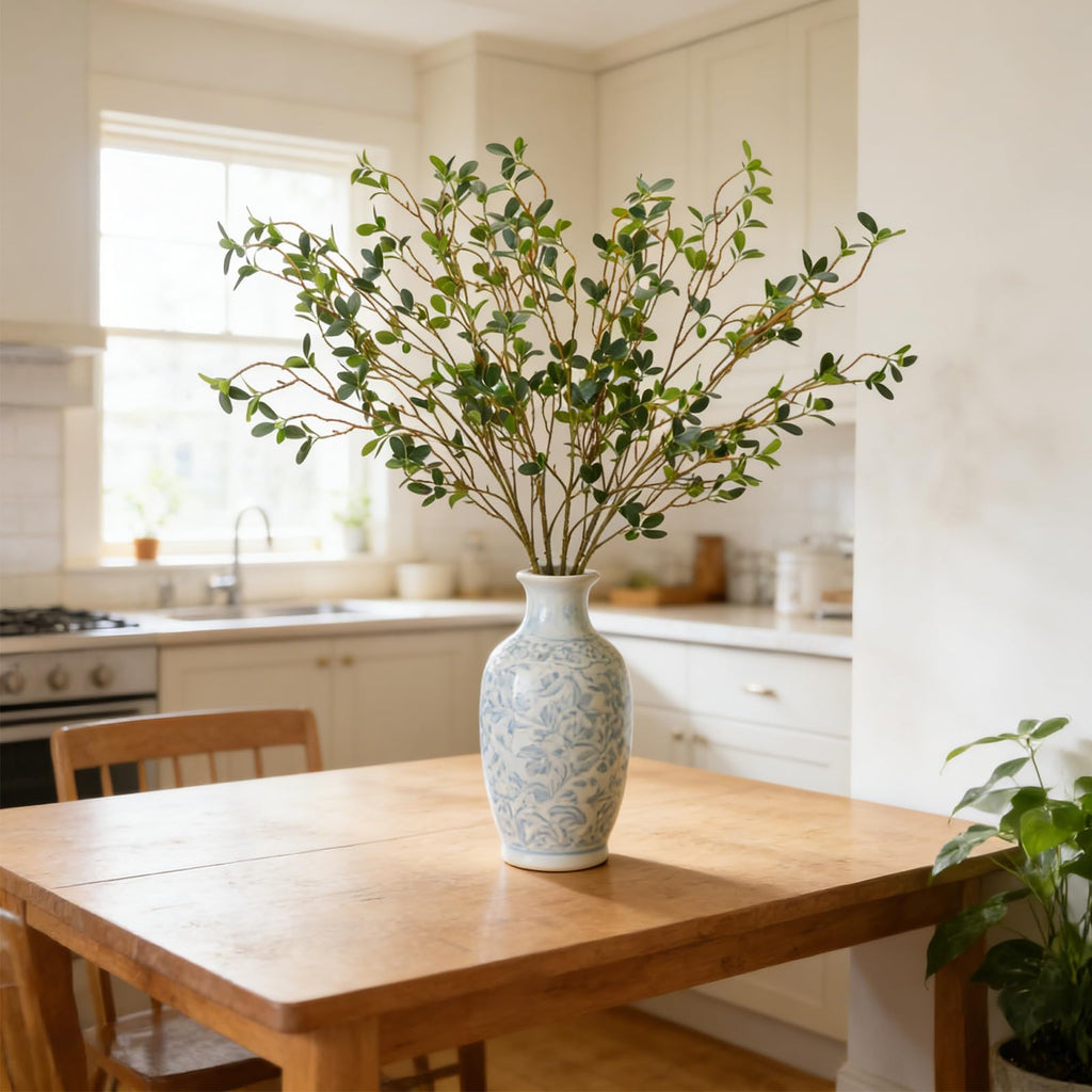 6pcs 43.3inch Greenery Stems Artificial Branches for Vases Olive, Spring Green Long Stem Fake Plants Indoor Branches