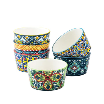 6 oz Ceramic Set of 6, Boho Baking Cups & Dessert Dishes