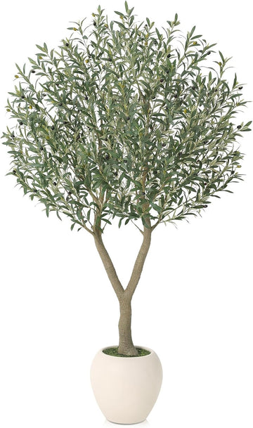 7FT Olive Trees Artificial Indoor with 15in White Round Planter