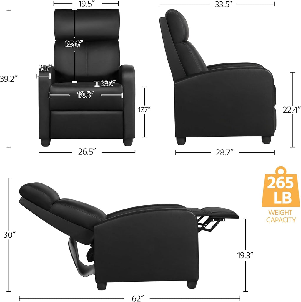 Recliner Chair PU Leather Recliner Sofa Home Theater Seating with Lumbar Support Overstuffed High-Density Foam & Pocket Springs, Push Back Recliners Armchair for Living Room