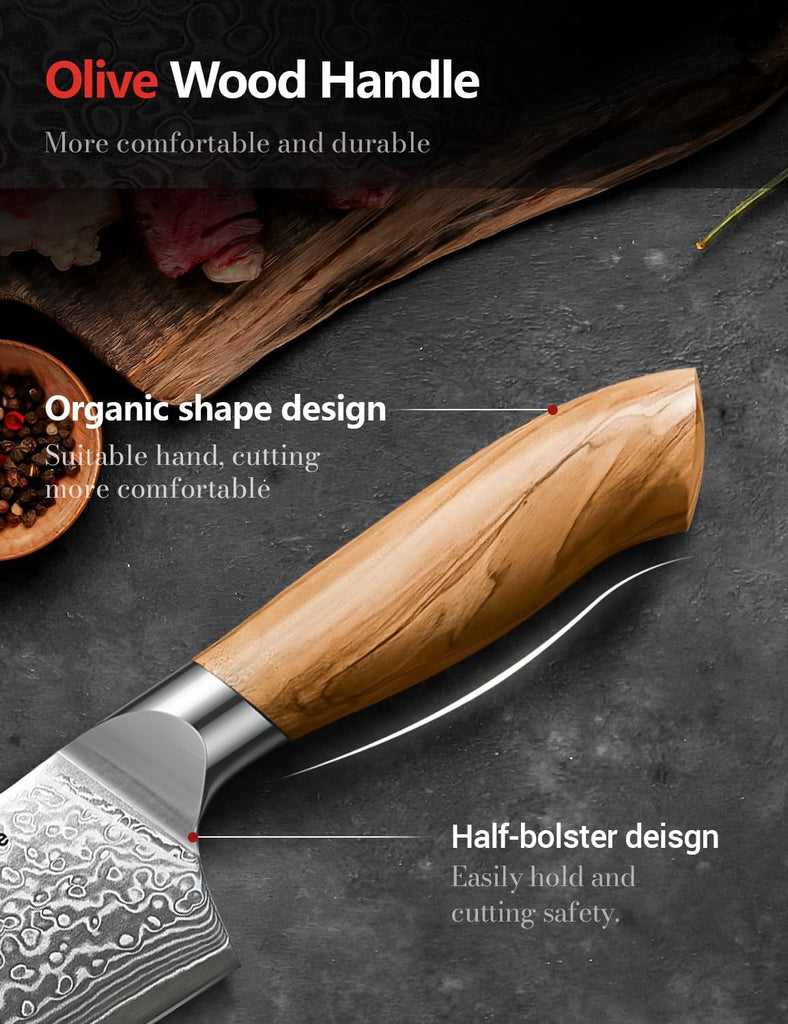 Damascus Kitchen Knife Set, 3 PCS Japanese Chef Knife Set, 67-Layers Damascus Knife with Original Olive Wood Handle