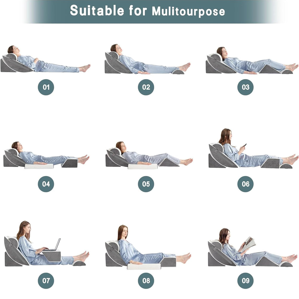 6pcs Orthopedic Bed Wedge Pillow Set for Sleeping, Post Surgery Foam for Body, Back and Leg Pain Relief Comfortable &