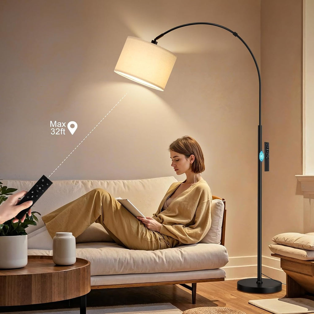 70 Dimmable Arc Floor Lamp with Remote, Color Temperatures and Brightness Adjustable