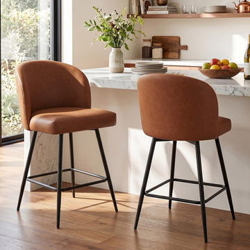 Counter Height Bar Stools Set of 2, 360° Swivel Upholstered Barstools with Backs and Metal Legs, 26" H Seat Height