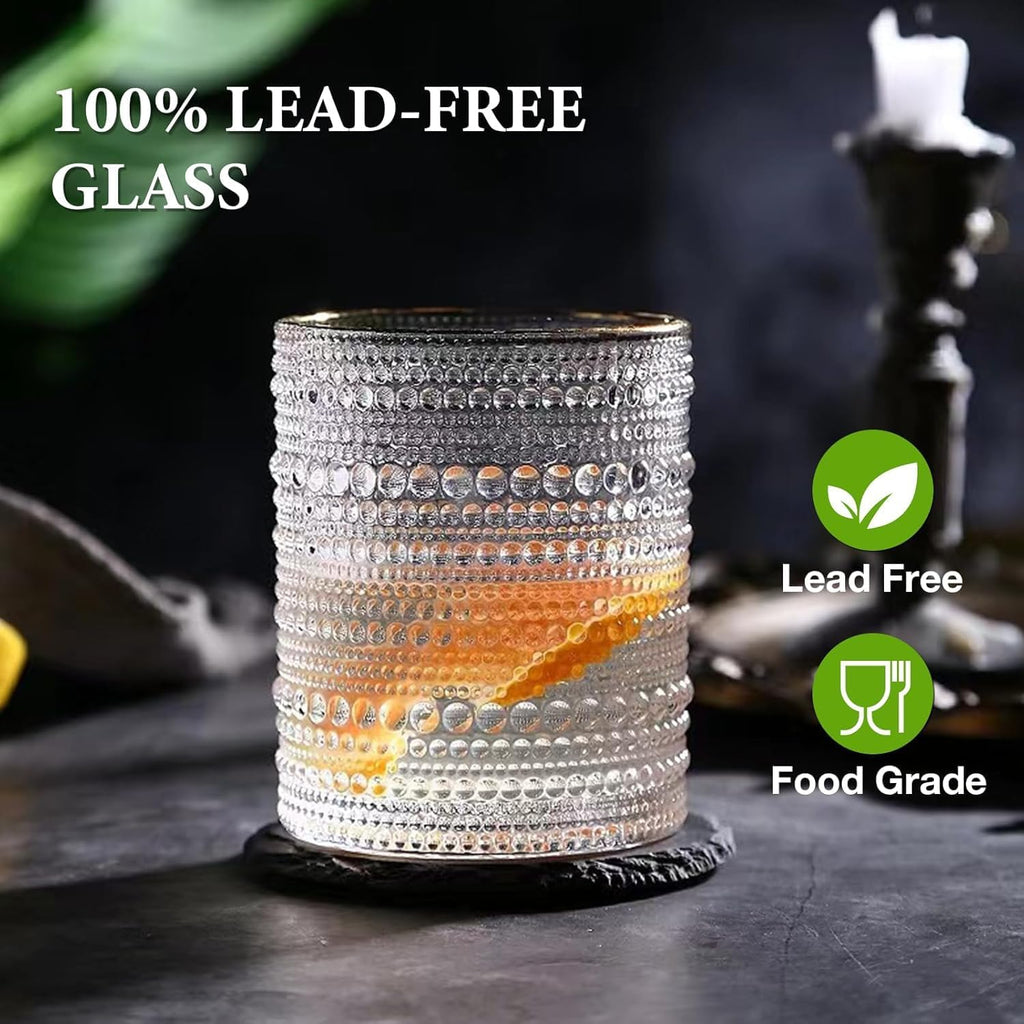 Vintage Hobnail Drinking Glasses Set of 8, 12 oz Highball Glasses & 10 oz Cocktail Glasses Set, Kitchen Water Glasses