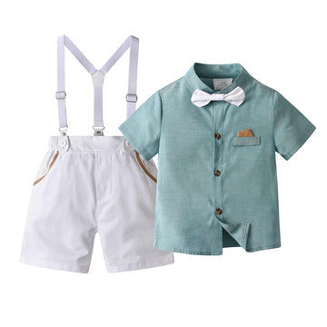 Baby Boys Shorts Sets, Infant Shirt+Shorts+Tie+Suspenders,Toddler Gentleman Outfits Suits