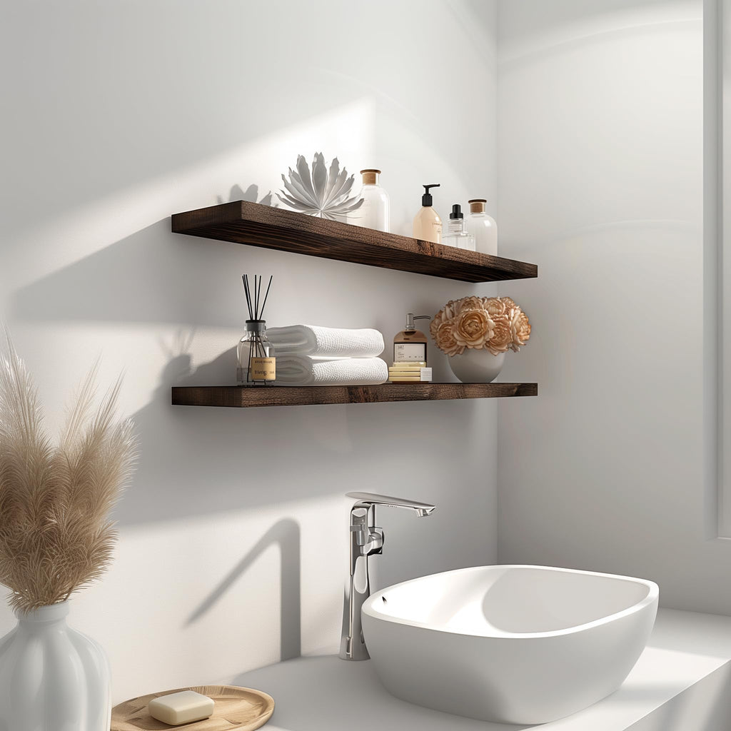 36 Inch Floating Shelves for Wall Rustic Brown Wood Wall Shelves Set of 4