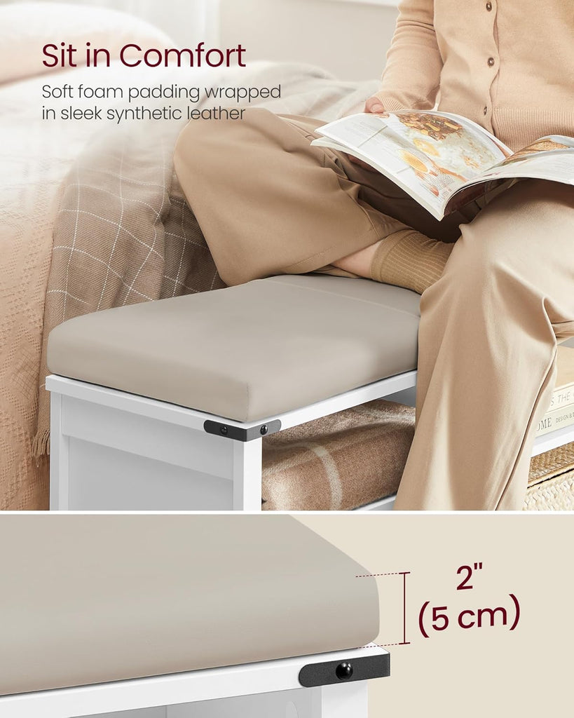 Shoe Storage Bench with Removable Cushion, Shoe Rack with Padded Seat, Entryway Bench with 6 Open