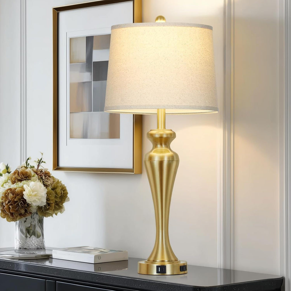 30 Inch Gold Single Table Lamp, 3-Way Dimmable Touch Control Bedside Lamps with USB A+C Ports and AC Outlet