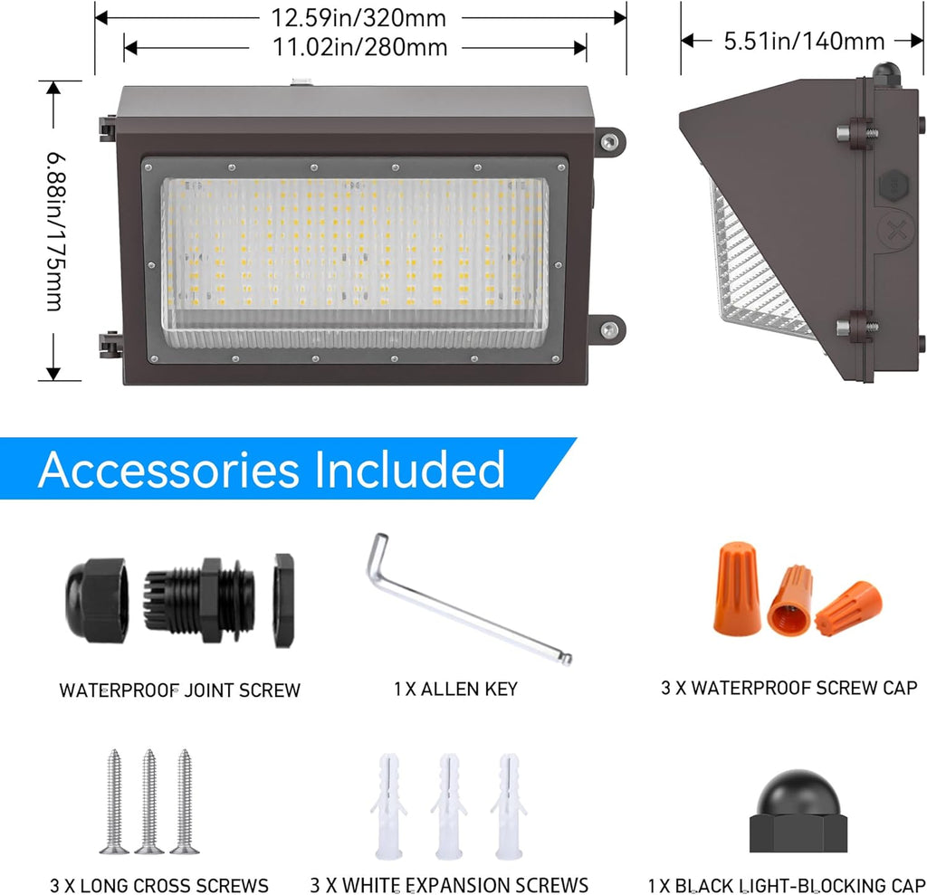 120W LED Wall Pack Light with Dusk-to-Dawn Photocell Sensor, 16800LM 5000K | IP66 Waterproof 120V LED Security Flood