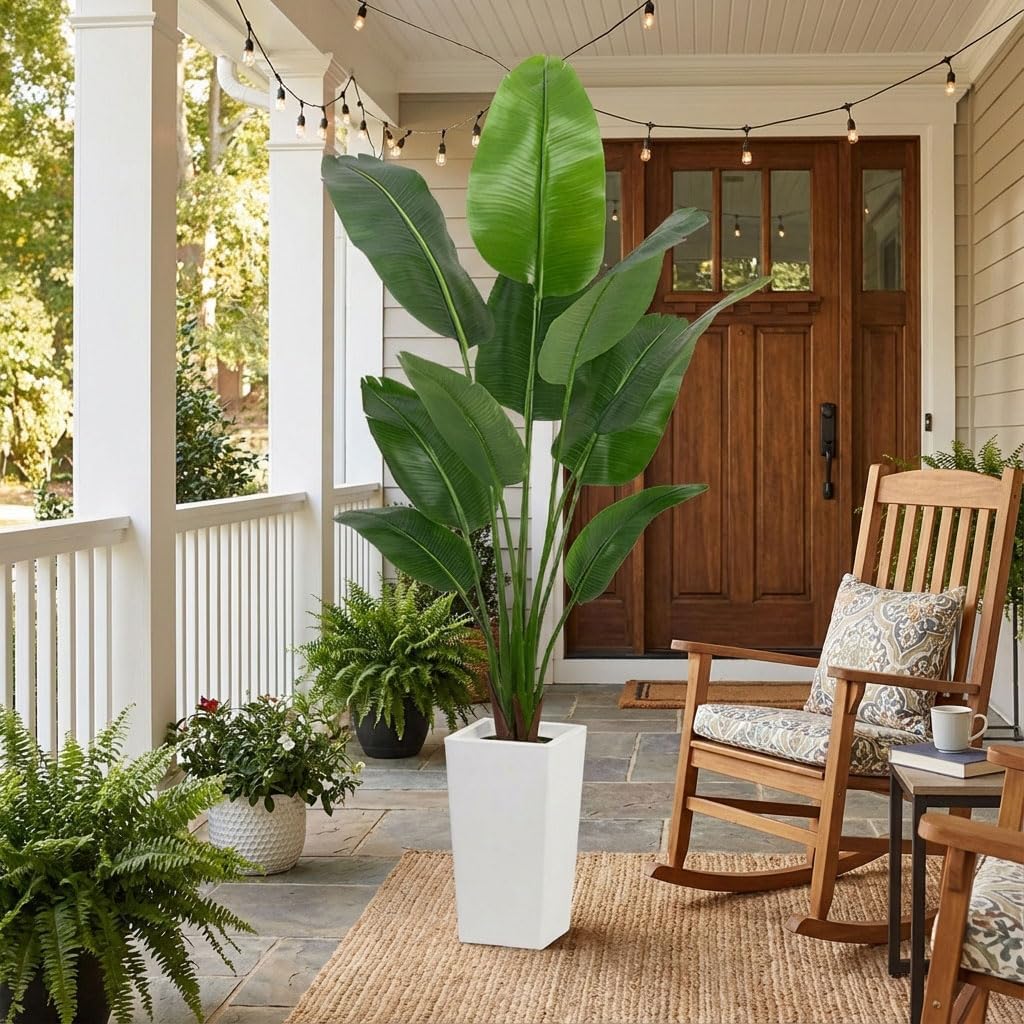 6ft Artificial Bird of Paradise Tree Decor, 6 Feet Faux Floor Plant Fake Silk Banana Leaf Tropical Trees with Pot for