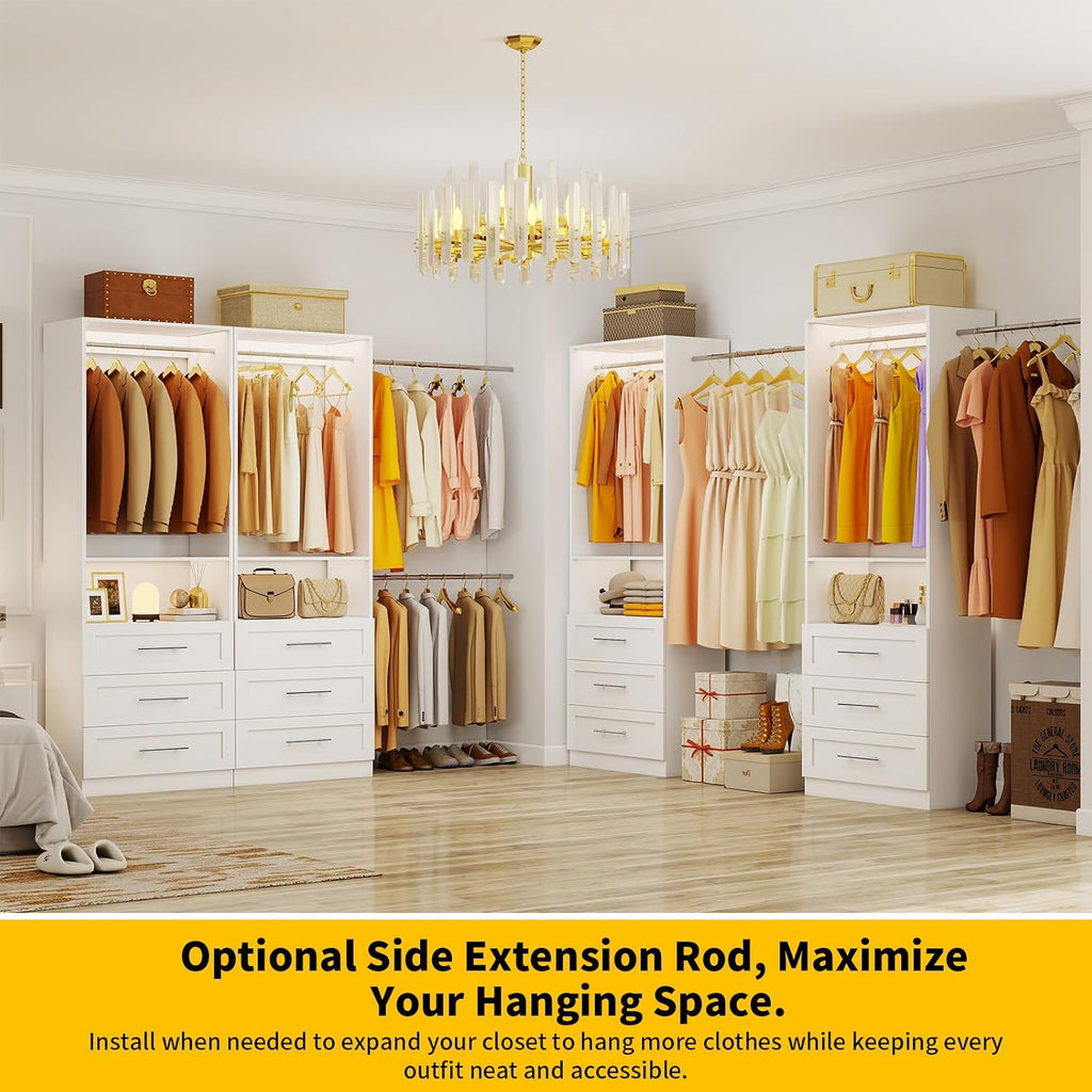 Closet System Set of 4, 8FT-21FT Walk in Closet System with 12 Drawers & 8 Adjustable Hanging Rods, Custom Closet