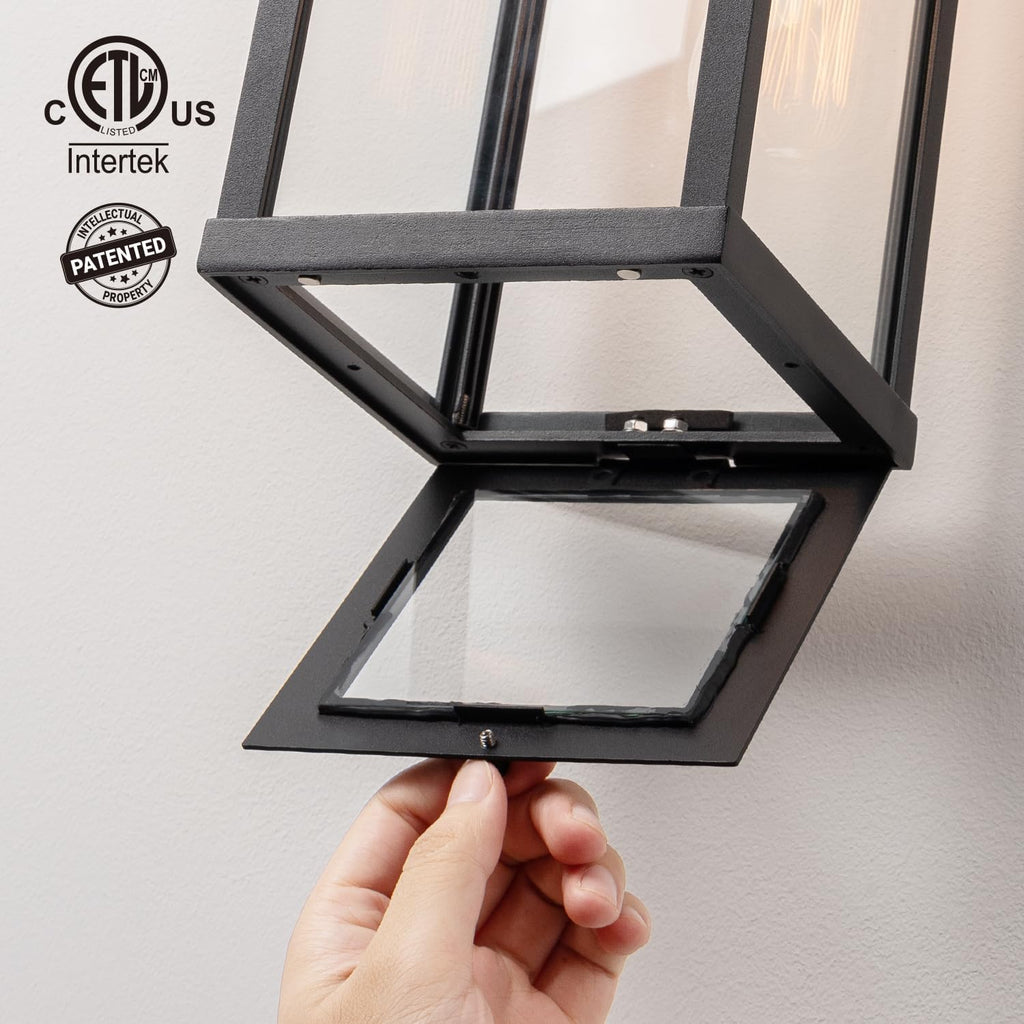 18" Classic Outdoor Wall Sconce 1 Light in Matte Black Rectangular Metal Frame and Clear Glass Shade Waterproof Porch