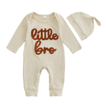 Newborn Baby Boy Clothes Little Brother Romper Jumpsuits One Piece Infant Coming Home Outfit 2Pcs Clothing Set (D