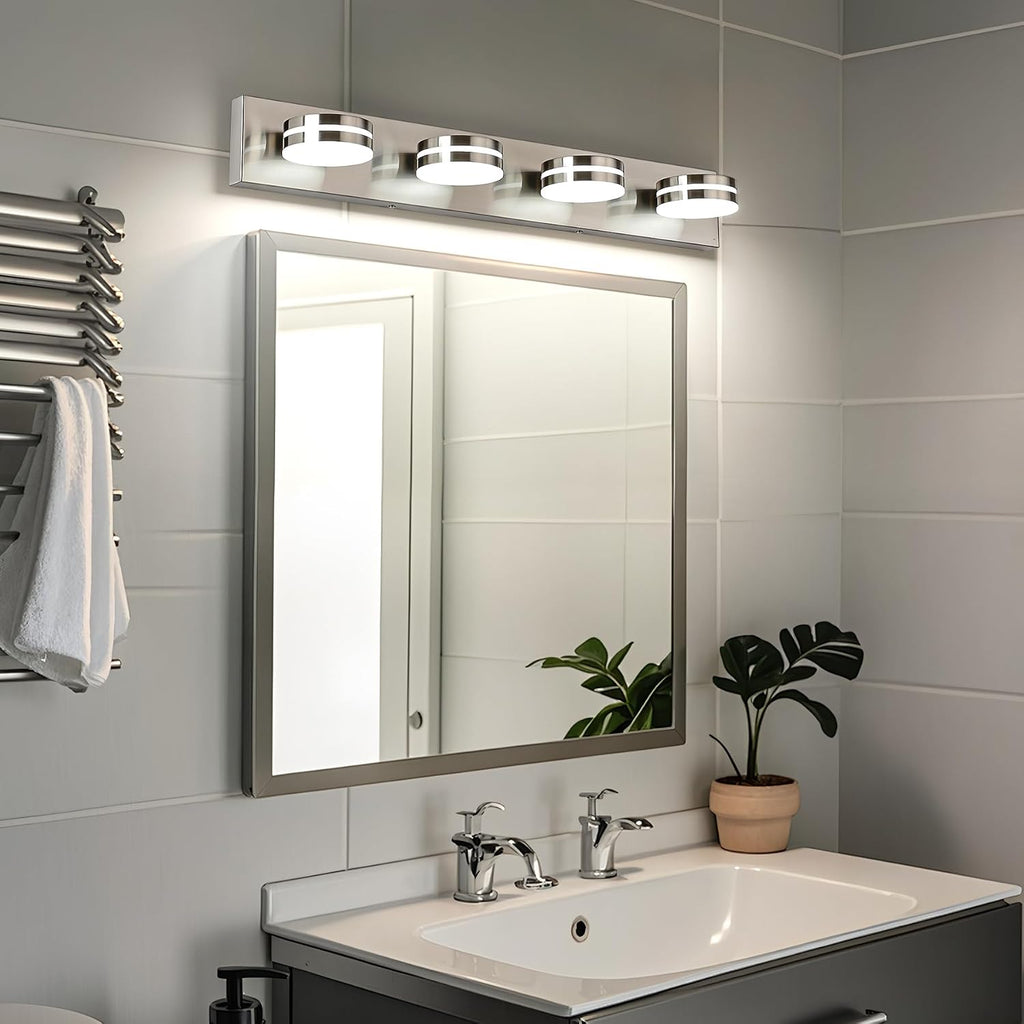 4-Light Bathroom Vanity Light, Brushed Nickel Bathroom Light Fixtures Over Mirror, LED Dimmable 5500K Bath Lighting