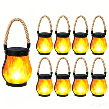 Solar Lanterns Outdoor, Ultra-Realistic Flickering Flame, USB & Solar Charging, 2 Lighting Modes, Waterproof Hanging