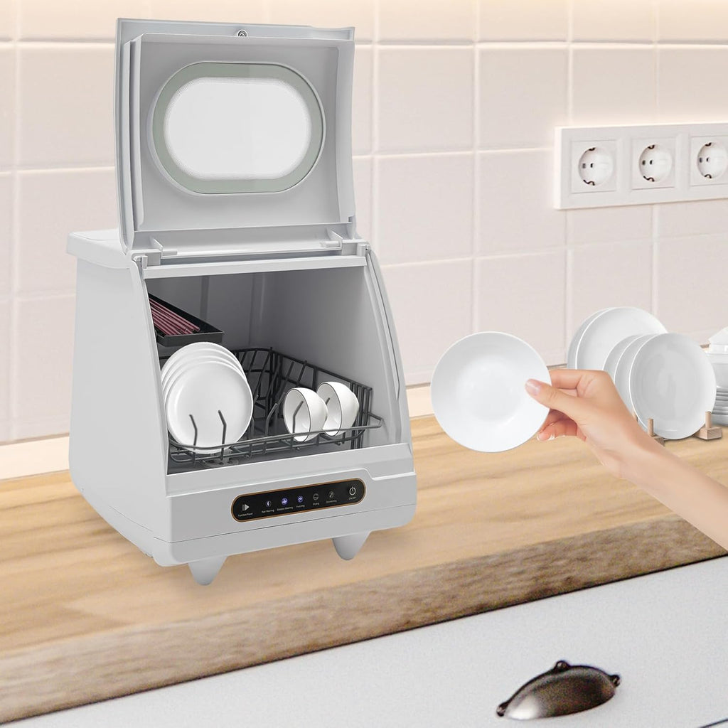 Countertop Dishwasher, 5 Washing Programs Portable Dishwasher, 360°Rotation Flushing Wash Fruit Machine