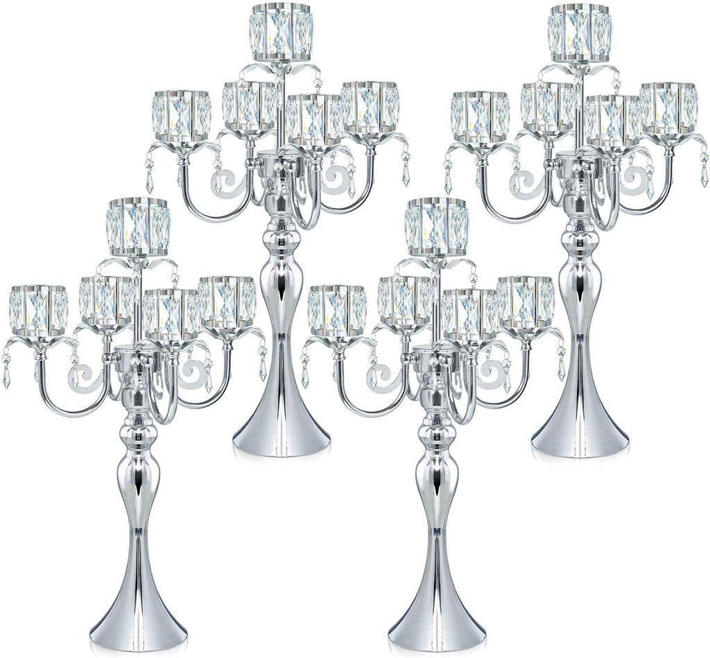 5 Arm Elegant Crystal Candle Holder,Candlestick, 22 Inch Tall Candle Holder Table Candelabra Event Party Table