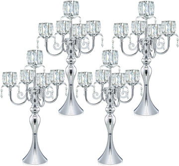 Candelabra Candle Holders, Elegant Bling Centerpiece with Pendant Crystal Table Decorations 5 Arms Candlesticks,22